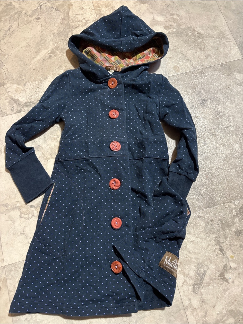 Vintage Matilda Jane Navy Polka Dot Hooded Coat /long sweater baby girl